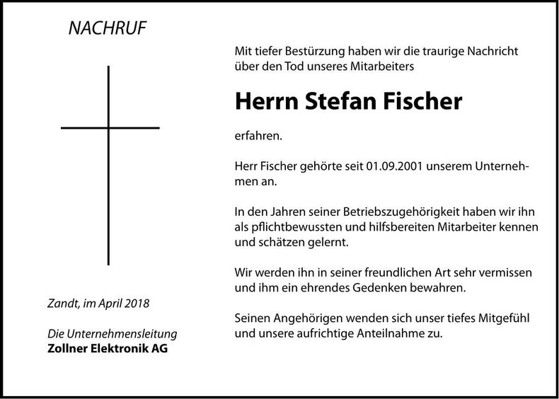 Traueranzeige Stefan Fischer