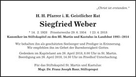 Traueranzeige Siegfried Weber