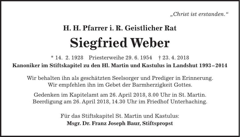 Traueranzeige Siegfried Weber