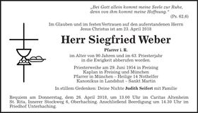 Traueranzeige Siegfried Weber