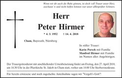 Traueranzeige Peter Hirmer
