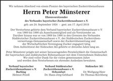 Traueranzeige Peter Münsterer