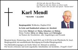 Traueranzeige Karl Mendl
