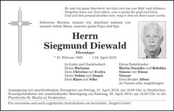 Traueranzeige Siegmund Diewald