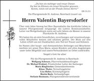 Traueranzeige Valentin Bayersdorfer