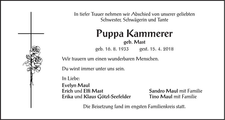 Traueranzeige Puppa Kammerer