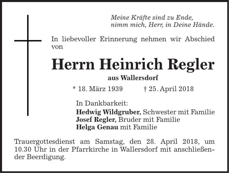 Traueranzeige Heinrich Regler