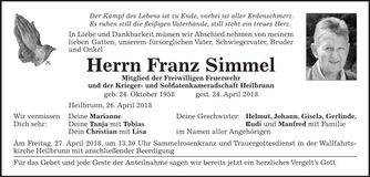 Traueranzeige Franz Simmel