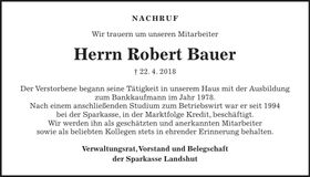 Traueranzeige Robert Bauer