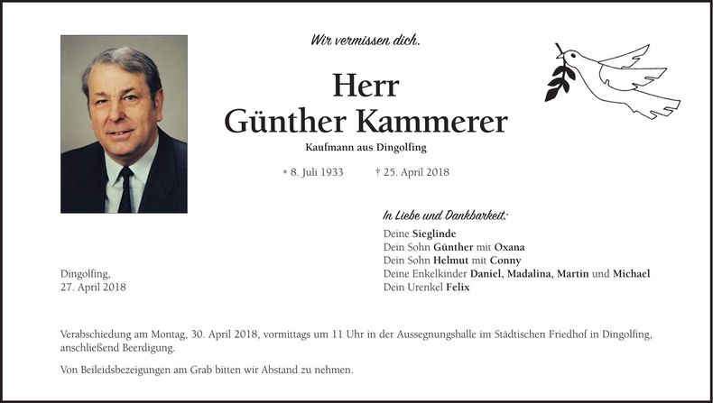 Traueranzeige Günther Kammerer