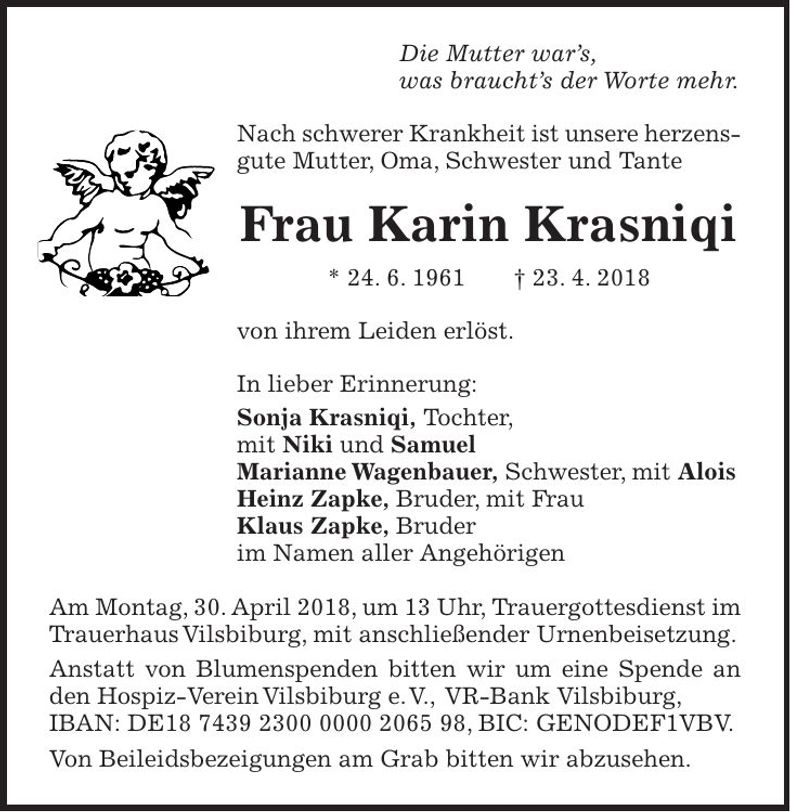 Traueranzeige Karin Krasniqi