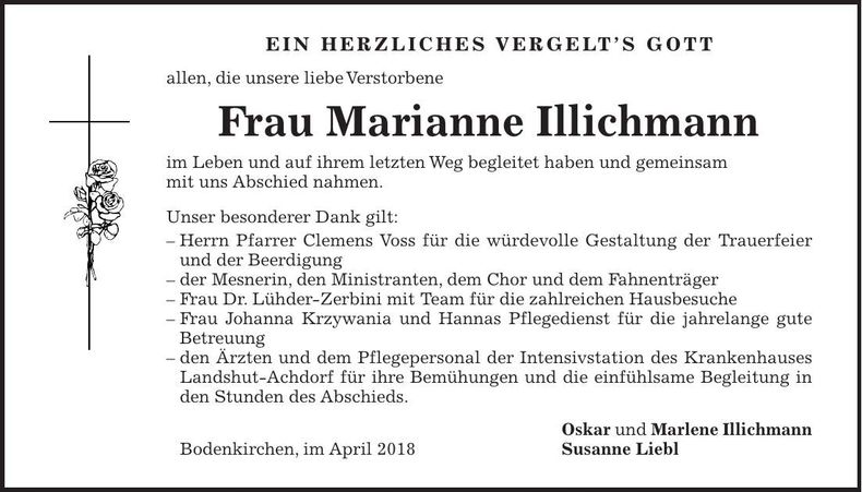 Traueranzeige Marianne Illichmann