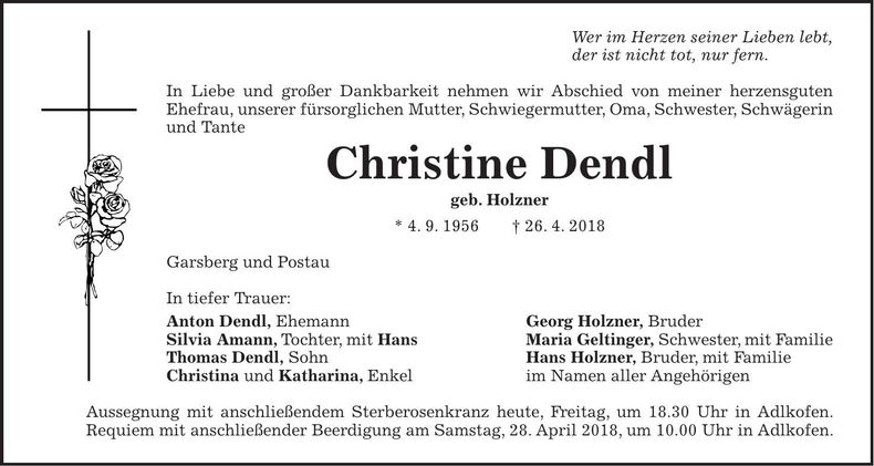 Traueranzeige Christine Dendl