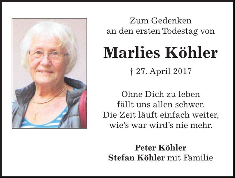 Traueranzeige Marlies Köhler