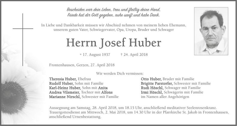 Traueranzeige Josef Huber