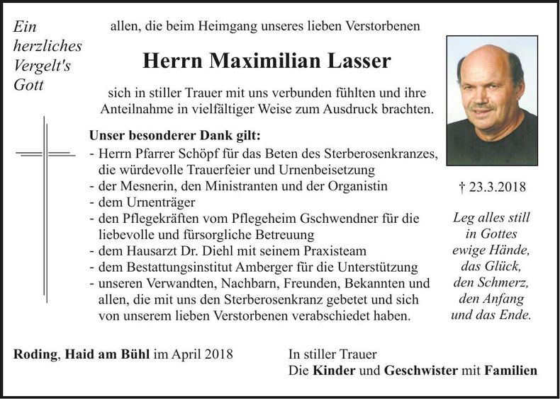 Traueranzeige Maxmilian Lasser