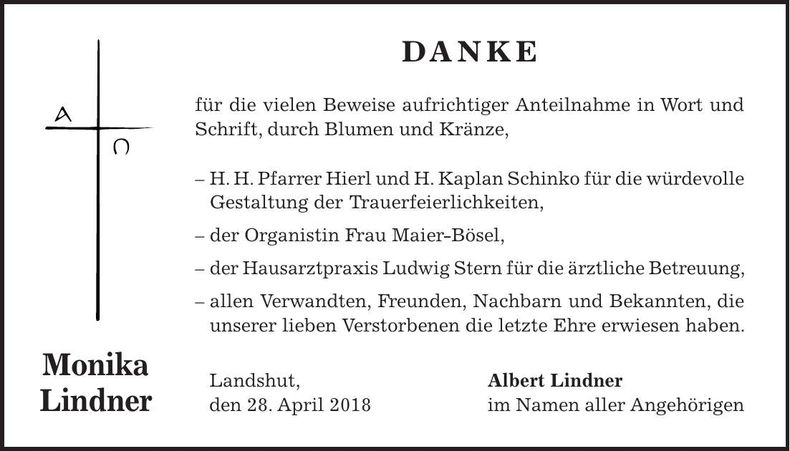 Traueranzeige Monika Lindner