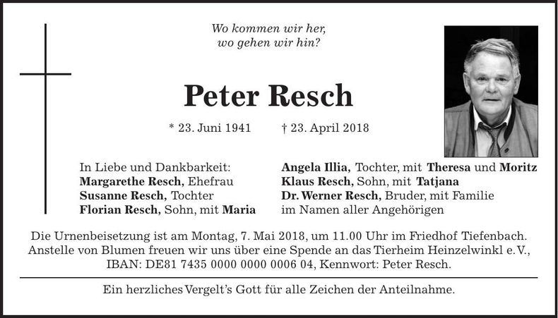 Traueranzeige Peter Resch