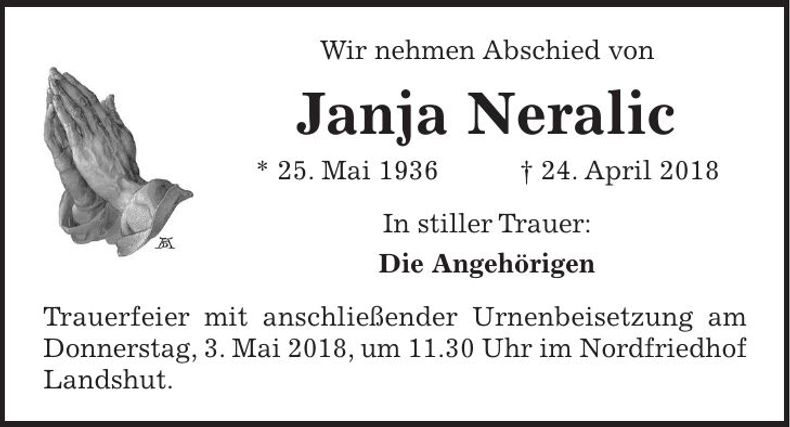 Traueranzeige Janja Neralic