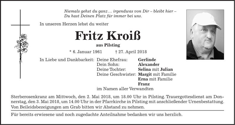 Traueranzeige Fritz Kroiß