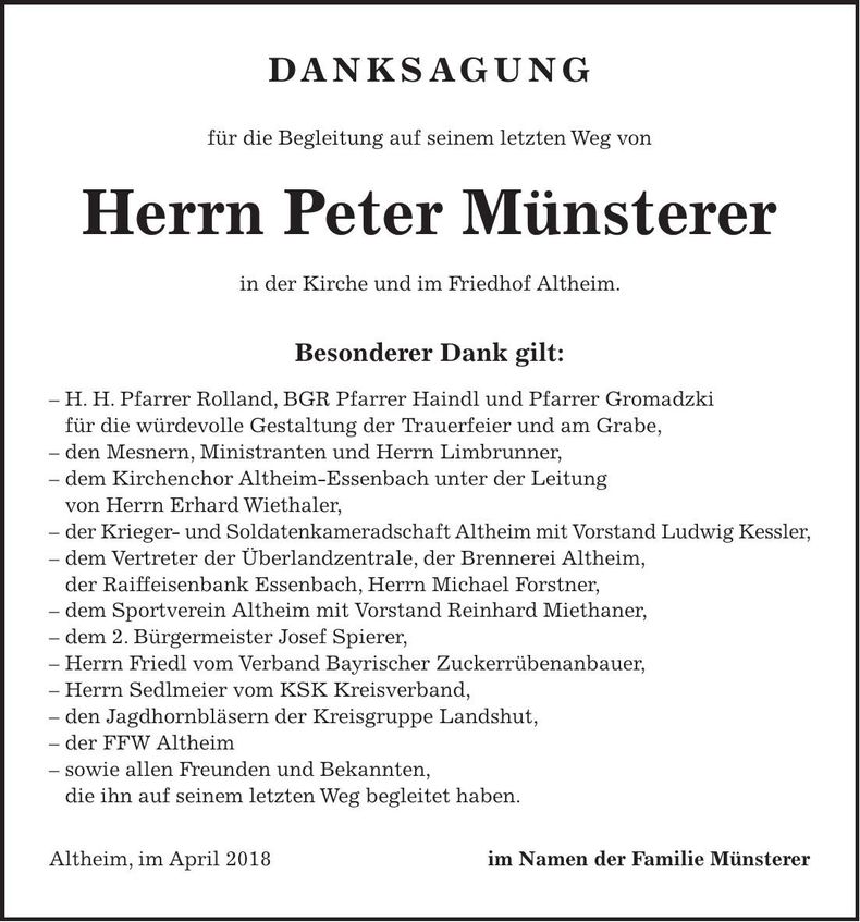 Traueranzeige Peter Münsterer