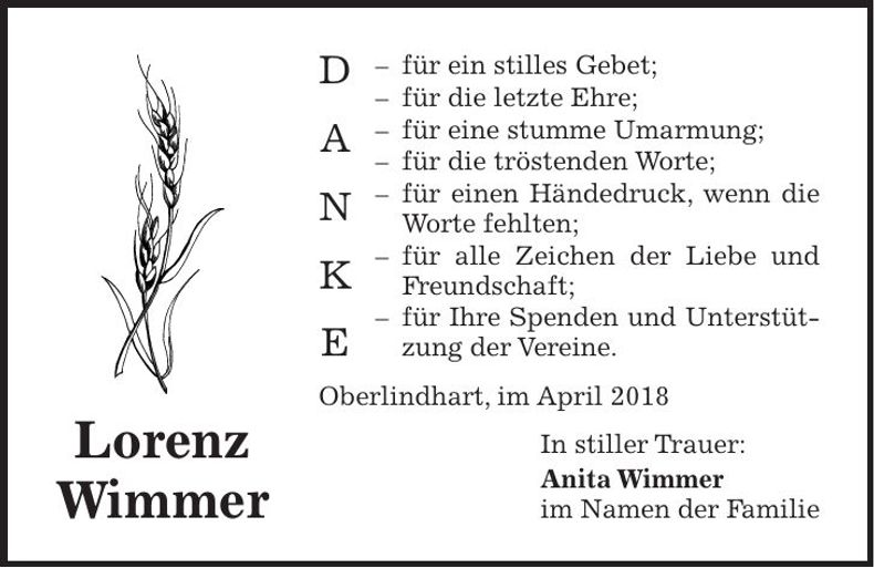 Traueranzeige Lorenz Wimmer