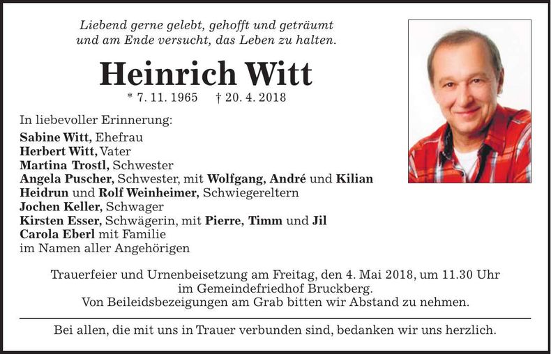 Traueranzeige Heinrich Witt