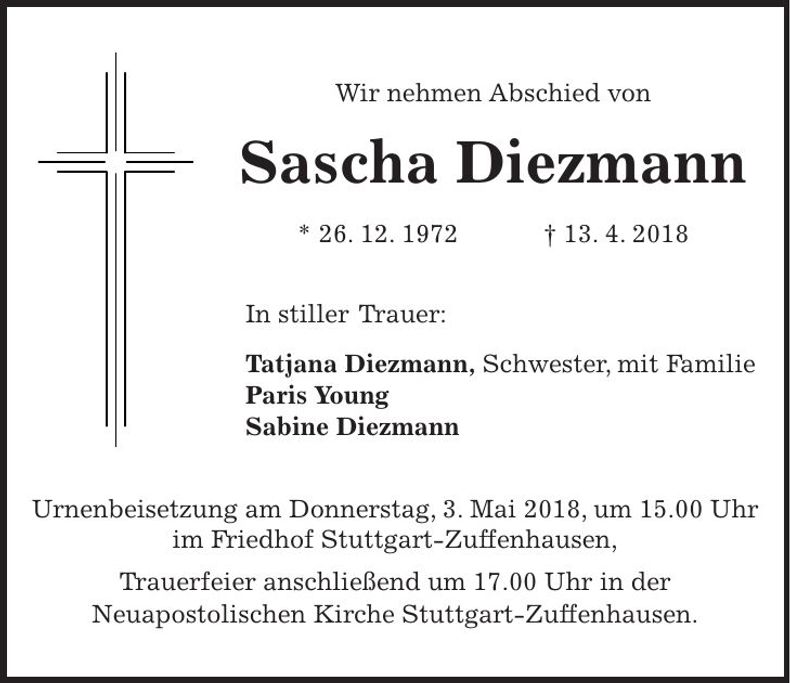 Traueranzeige Sascha Diezmann