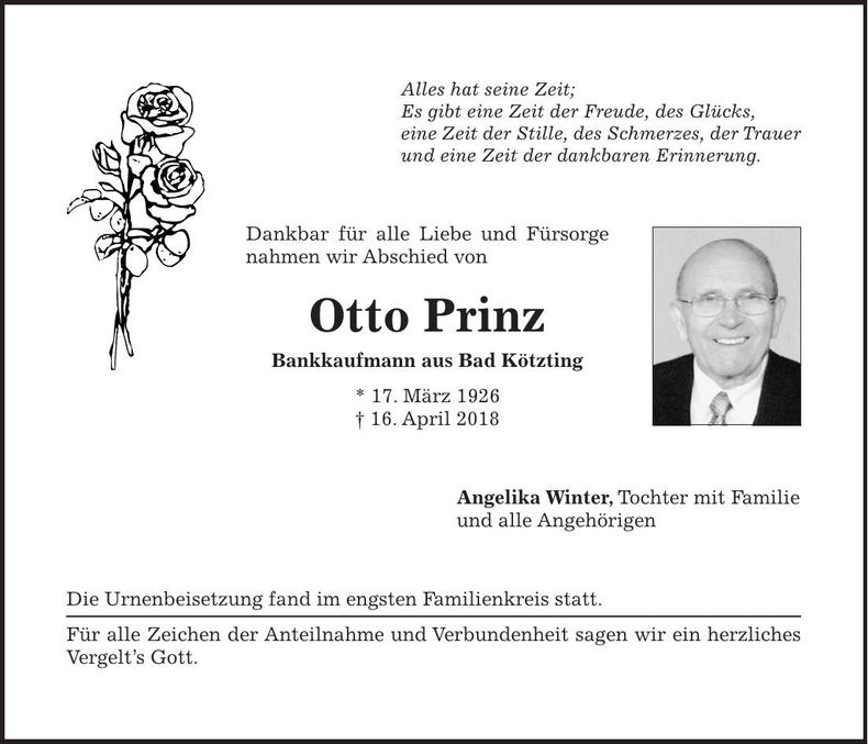Traueranzeige Otto Prinz