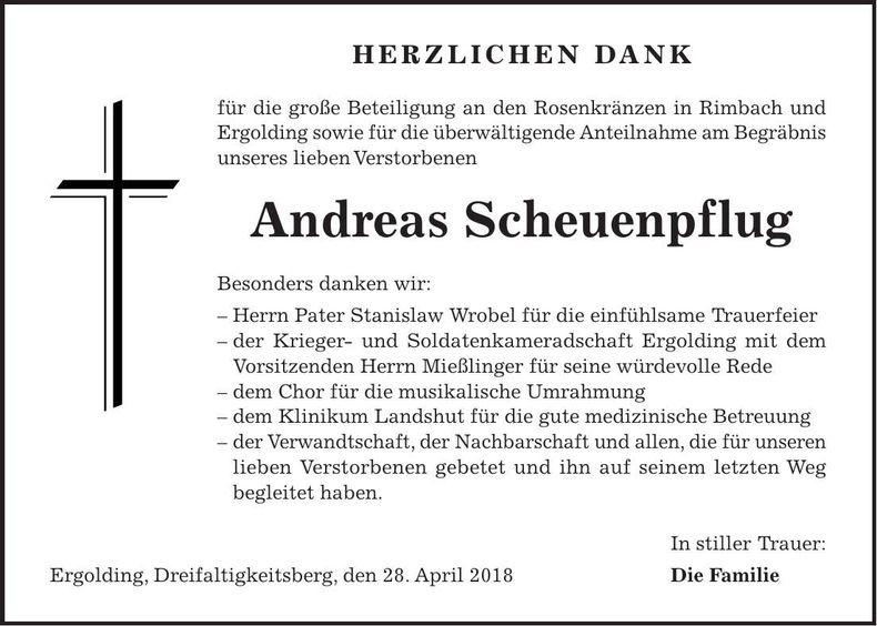 Traueranzeige Andreas Scheuenpflug