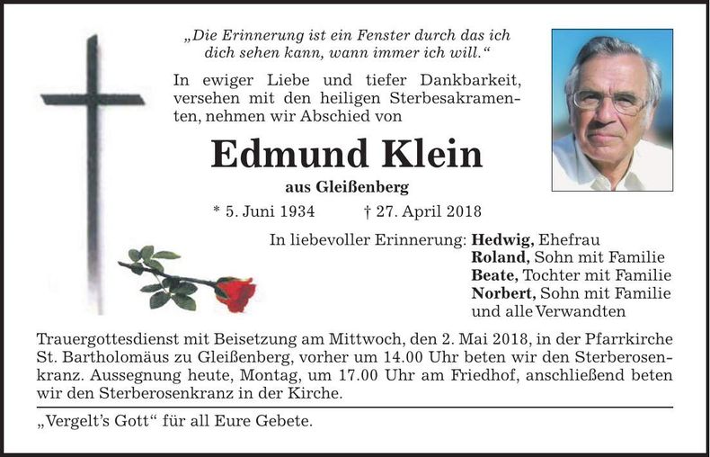 Traueranzeige Edmund Klein