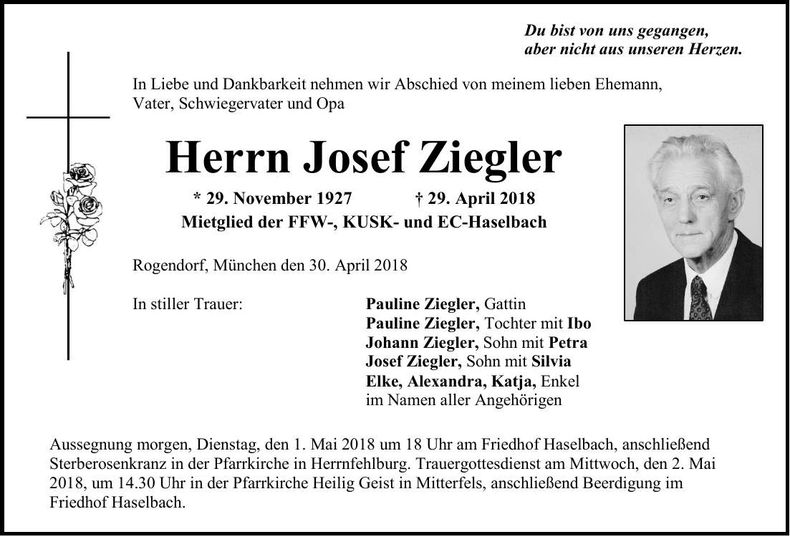Traueranzeige Josef Ziegler
