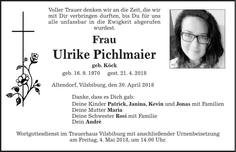 Traueranzeige Ulrike Pichlmaier