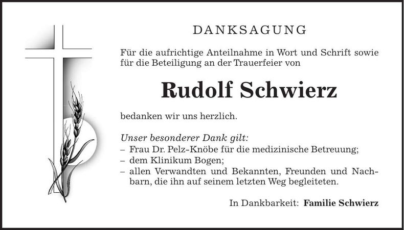 Traueranzeige Rudolf Schwierz