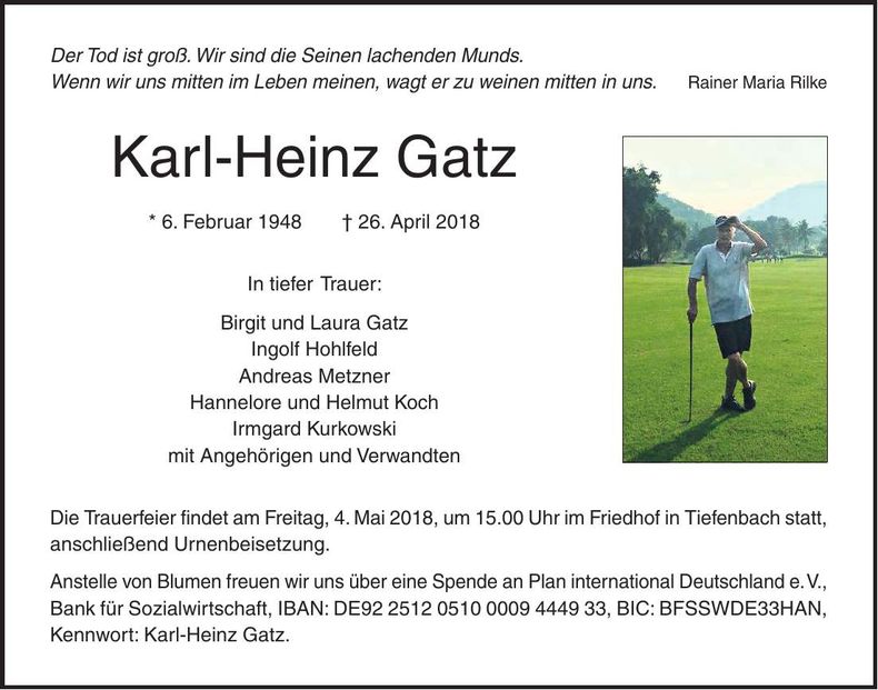 Traueranzeige Karl-Heinz Gatz