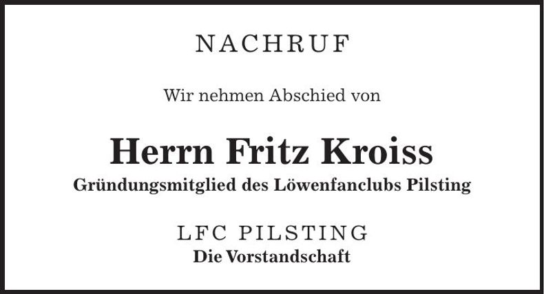 Traueranzeige Fritz Kroiss