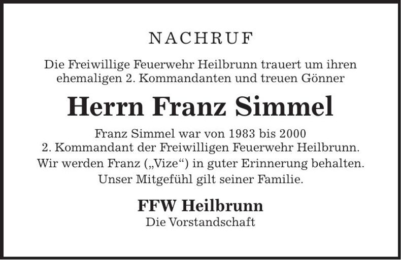 Traueranzeige Franz Simmel