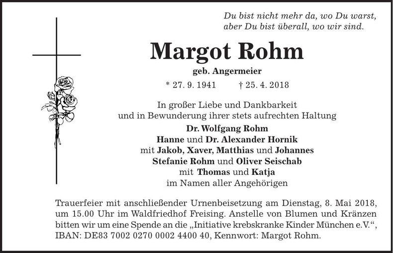 Traueranzeige Margot Rohm