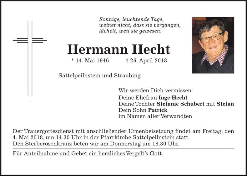 Traueranzeige Hermann Hecht