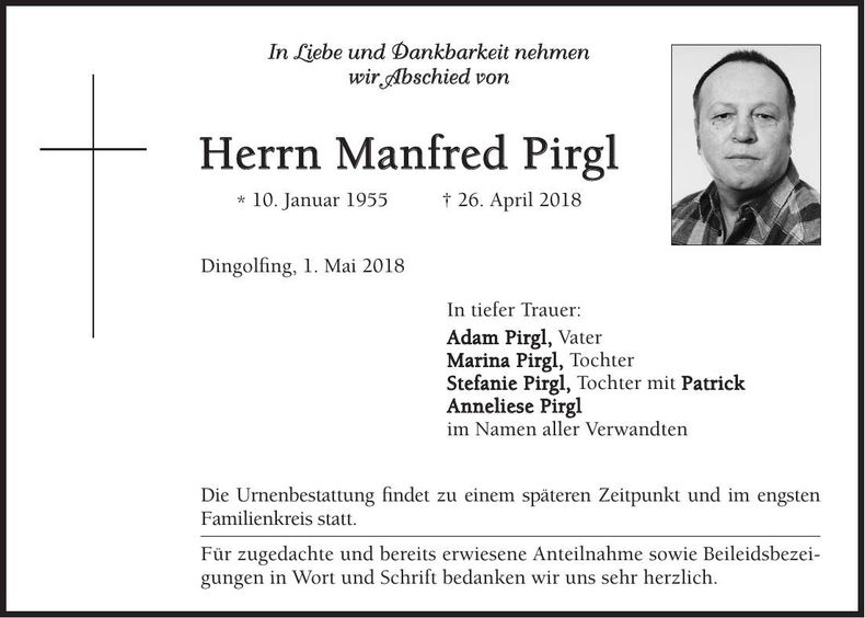Traueranzeige Manfred Pirgl