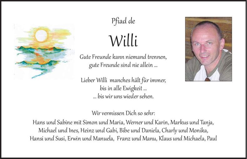 Traueranzeige Willi Lex
