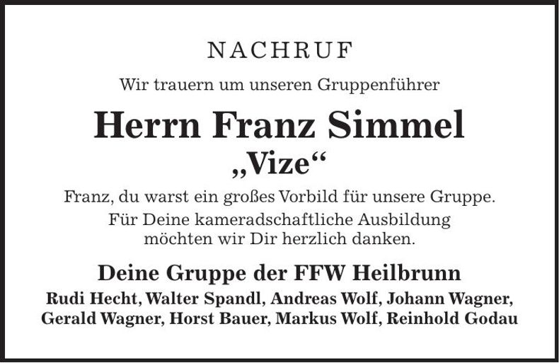 Traueranzeige Franz Simmel