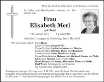 Traueranzeige Elisabeth Merl