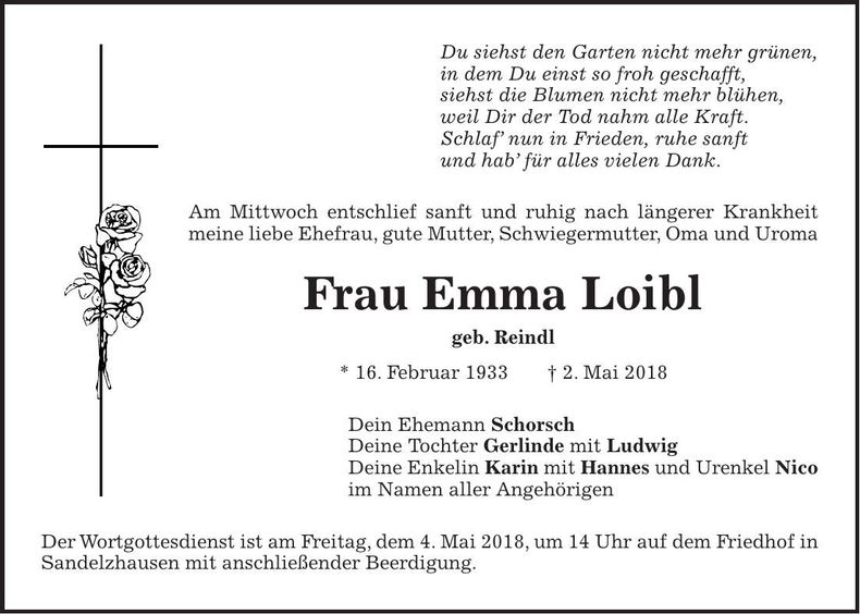 Traueranzeige Emma Loibl