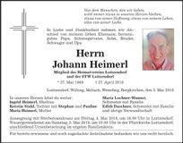 Traueranzeige Johann Heimerl