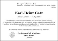 Traueranzeige Karl-Heinz Gatz