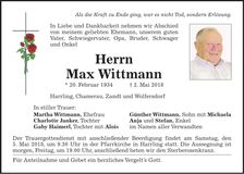 Traueranzeige Max Wittmann