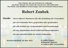Traueranzeige Robert Zoubeck