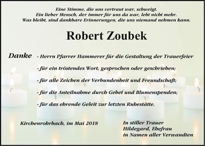 Traueranzeige Robert Zoubeck