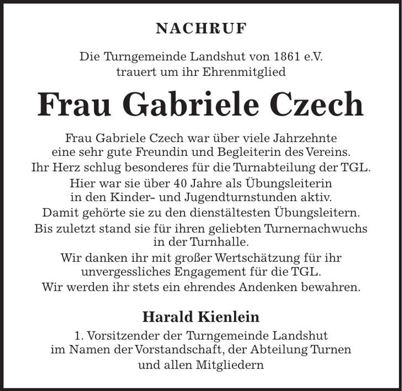 Traueranzeige Gabriele Czech